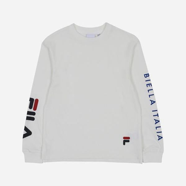 Fila Biella Italia Crew Neck L/S Boy's T-Shirts - White,NZ 958-27894